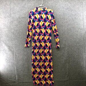 Tracee Ellis Ross Long Sleeve Maxi Dress Womens L Geometric Colorful Jersey Knit